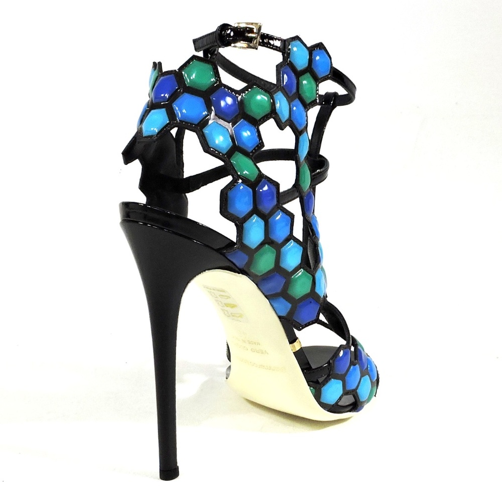 GIANMARCO LORENZI 🇮🇹 WOMEN'S MULTICOLOR LEATHER FASHION SANDALS - Picture 5 of 10